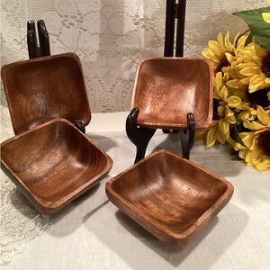 Vintage Salad Bowl or Snack Dish Square 4” X 2”Hand-carved  Monkey Pod/ Acacia